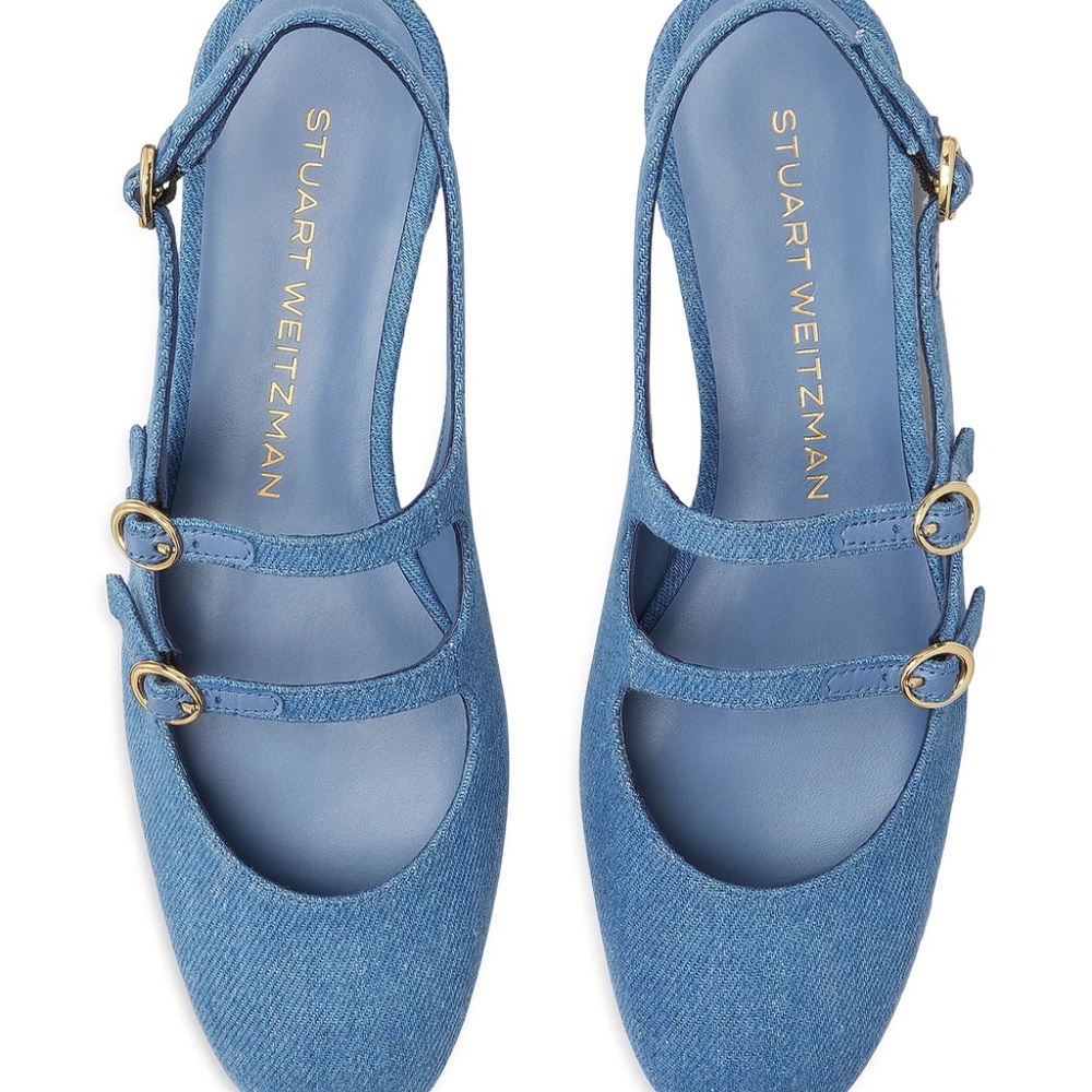 Stuart Weitzman Benni Denim Mary Jane Slingback Ballet Flats Women's Size 7 NEW